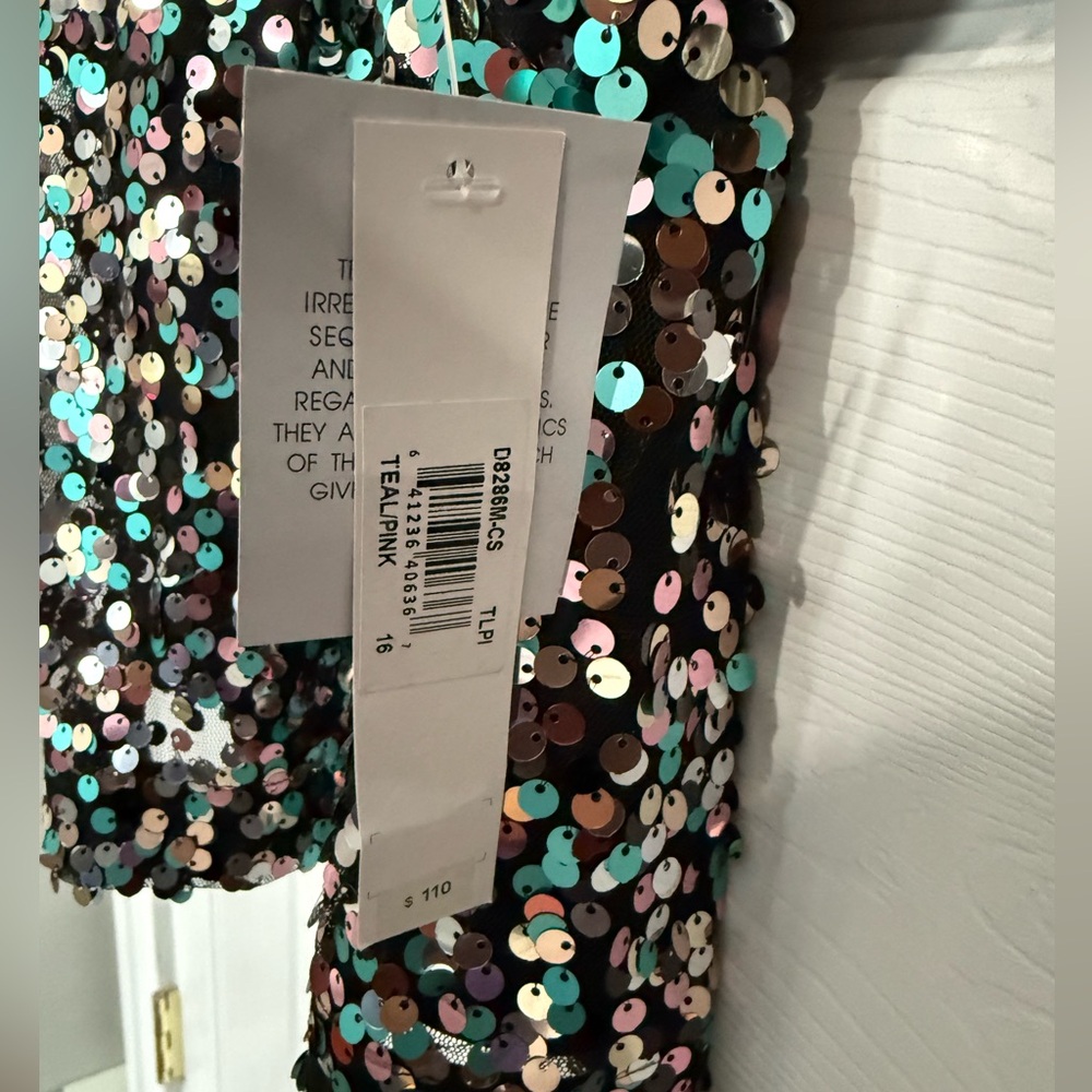 Pink & Teal Sequin Long Sleeve Dress. XL. NWT - Picture 4 of 6